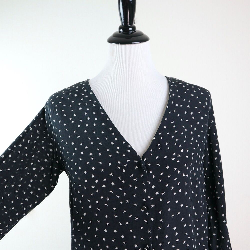 Madewell Size S Silk Star Scatter Tie Sleeve Blouse Black White - Picture 7 of 11